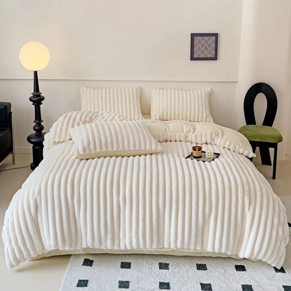 Ensembles de lin lin de lit de cheveux de lapin doux ensemble de literie d'hiver chaude et moelleux ensembles de lit de lit à couette en couvre-lits de couvre-lits de lit avec casse