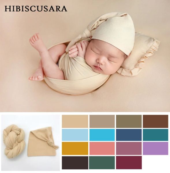 Ensembles Soft Strong Stretch Baby Wraps NOUVELL BET-NEUX PHOTOGRAPHIE ÉLASTIQUE SWADDLINGS AVEC HAT BEBE PHOTO PROPS COUVERTURE 40 * 165CM