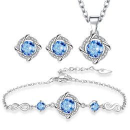 Conjuntos Solitaire Lab Joyería de joyería de diamantes 925 Collar de arete de muelles de viento de plata esterlina