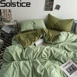 Ensemble Solstice Home Textile King Twin Litteur Set Kid Teen Bedlinen Solid Light Green Cover Bedroom Bed Lit Sheet Pills d'oreiller