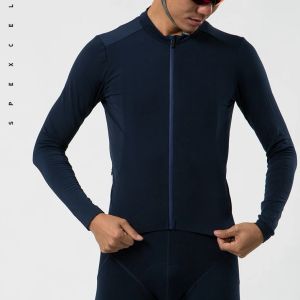 Sets Spexcel Navy Pro Team Autumn Winter Thermal Fleece Lange mouw Cycling Jersey Road Bicycle Clothing Race Fit Cycling Gear