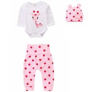 Conjuntos de ropa de algodón para niña recién nacida, conjunto de ropa infantil Unisex de lunares de 03 meses, ropa de 3 piezas con sombrero, primavera y otoño
