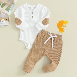 Sets printemps nouveaux vêtements de bébé côte vers les enfants décontractés filles garçons tenues à manches longues couleurs couleurs couleurs de couleurs avec pantalon