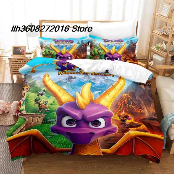 Ensembles Spyro Reigné Trilogy Liberte Single Twin Full Full King Size Bed Set Aldult Kid Bedroom Duvetcover Set Anime Bed Fheet