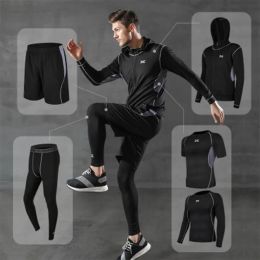 Ensembles / costumes 5 pcs / ensembles de compression de survêtement masculin COMPRESSION SPORTS Gym Vêtements de fitness Running Jogging Sport Wear Entraînement