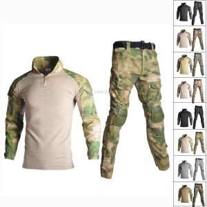 Sets/Suits ATACS FG Uniform Airsoft War Game Camouflage Clothing Tactical Combat Suit met elleboog knie pads