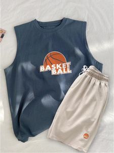 Sets/Suits Men Summer Mouwess Tracksuit Basketball Printing Vest Top Shorts Set Hip Hop Sports 2 PCS Outfits Suit voor Teen Kids BO 230523