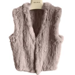 Ensembles/costumes gilet en fourrure de lapin pour femmes, col en v, tricoté à la main, manteau en fourrure véritable, décontracté, gilet en fourrure, nouveau 2020