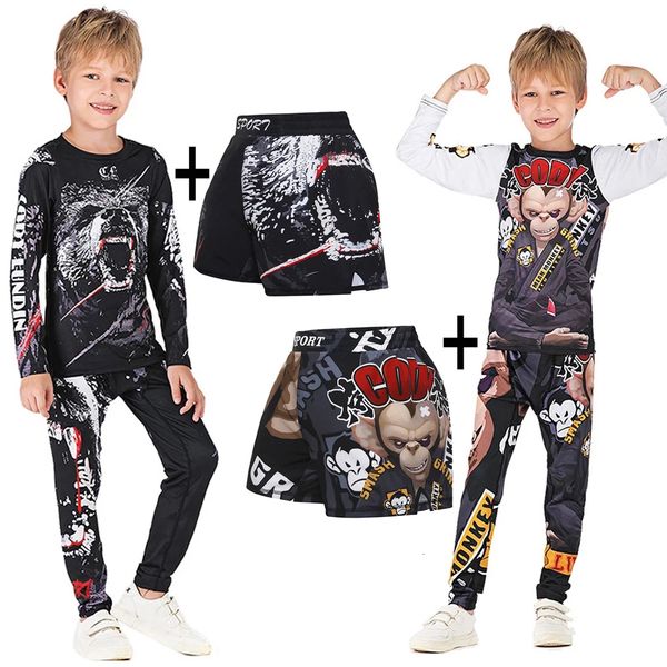 Ensembles / Costumes Rashguard Jiu jitsu MMA Pantalon T-shirt pour enfant Ensembles Mma kid Rash Guard Enfants Survêtements Muay Thai Shorts Kickboxing Gym Vêtements 230523