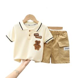 Sets Suits Summer Baby Boy Clothing Sets Fashion Bear Embroidery Short Sleeve T Shirt Shorts Children 2pcs Pak 1 5y Girl Kids Sportset 230508
