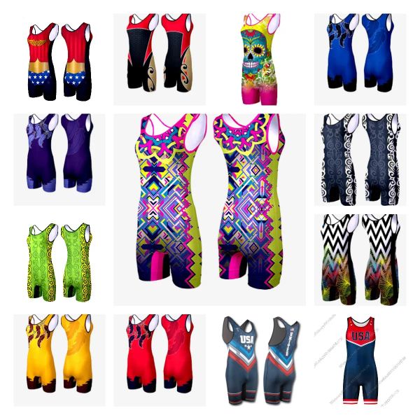 Sets/Suits Wrestling Singletas Mujeres Traje de polea de patinaje personalizado Maratón Running Wear Triathlon Bodysuit Gym Skinsuit Ciclismo