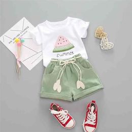 Ensembles Summer Fashion T-shirt à manches courtes + shorts pour tout-petits filles vêtements ensemble filles tenues vêtements pour enfants 2 3 4 ans Ropa Nina 210326