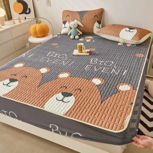 Sets Zomer Slapen Bed Cover Cool Comfortabel Latex Bed Mat Quilten Hoeslaken Cartoons Dubbele Queen King Size Matrashoes