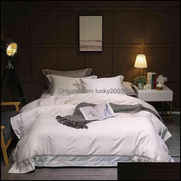 Ensembles Fournitures Textiles Maison Gardengrey Blanc Coton Égyptien Couette Er Aménagée Reine King Size Ensemble De Literie Drap De Lit Ropa Cama Parrure De Li