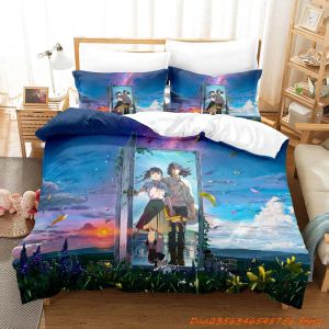 Zet Suzume No Tojimari beddengoedset enkele twin full queen king size bed set volwassen kinderslaapkamer dekbedover sets 3D anime lakenset