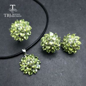 Conjuntos TBJ, romántico pendiente con colgante de anillo de Plata de Ley 925 con piedras preciosas de peridoto natural para mujer, uso diario para fiestas