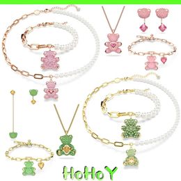 Conjuntos Teddy Christmas Gift Set 2024 Nuevo collar Pendientes Pulsera Conjunto de joyería para mujer Encanto de alta calidad Cristal Lindo osito