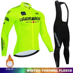 Sets tour door Italië Winterfietsenset Thermal Fleece Sportswear Racing Jersey Long Sleeve Pak For Men Bib Pants Set Cycling Clothing