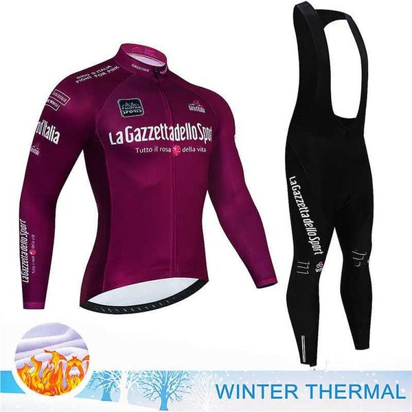 Sets Ronde van Italië Winter Thermische Fleece wielertrui Set herenpak Ciclismo Pro Fietskleding MTB Bike Jersey Kit Z230175R