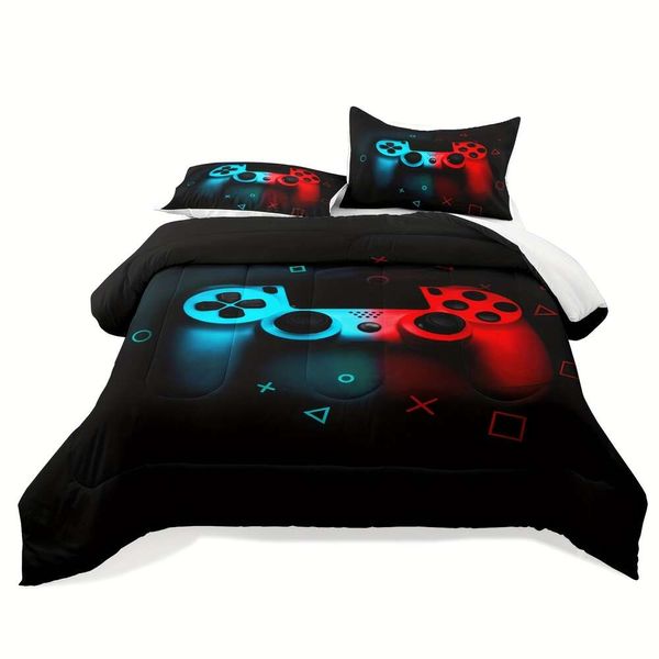 Sets Twin, Gaming Gamer Countor Set Boys Twin, Bleu rouge pour lit jumeau, jeu de jeu de jeu de jeu de jeu de jeu moderne (Sans inclure la couverture de couette et