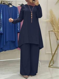 Sets tweedelig sets dames moslim outfifites zanzea veer lange mouw pailletten blouse broek pakken pakken casual losse ramadan islamitische kleding