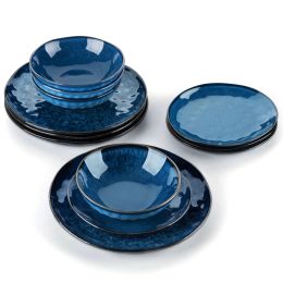 Ensembles VANCASSO Starry 12/24/36 pièces service de table look vintage en céramique bleu grès vaisselle ensemble avec assiette à dîner, assiette à dessert, bol