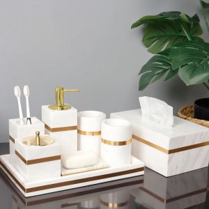 Ensemble Volakos White Natural Marble Salle de bain accessoires