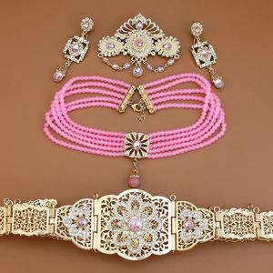 Ensembles de bijoux de mariage Sunspicems mariée arabe pour femmes couleur or perle collier ras du cou Caftan taille ceinture boucle d'oreille maroc Bro