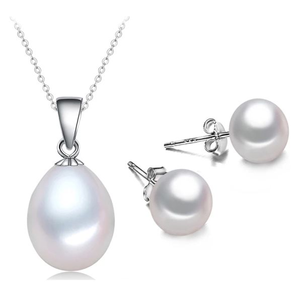 Ensembles de bijoux de mariage en perles naturelles, ensemble de boucles d'oreilles et collier de perles d'eau douce, en argent Sterling 925, cadeau pour femmes et filles