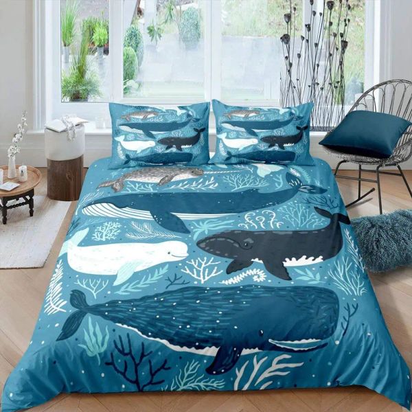 SETS COUVERTURES DE LABALITÉ COUVERTURE Twin Taille, literie à thème océan Ensemble pour les enfants, Nautical Sailing Quilt Set Ocean Duvet Set Ocean Decor 3 Pieces