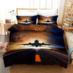 Sets WISSESTAR 3D BED SET SET KIND AIRPLANE Patroon Queen size beddengoed voor jongensvliegtuigen Dekbedovertrek Set