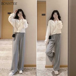 Conjuntos Trajes de mujer Coreano All-Match Con capucha Conjunto de dos piezas Ocio Streetwear Simple Crop Top High Cintura Elegante Adolescentes Pantalones Y0625