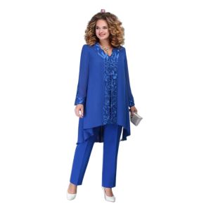 Sets Dames 3-delig Grote maten broekpakken Chiffon zwierige tuniek Top Vest Broek Outfit Set Elegante wijde pijpen broekset voor vrouwen met rondingen