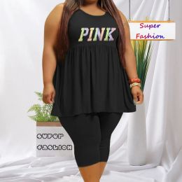 Sets wsfec l4xl Plus taille de correspondance ensembles african women vêtements d'été 2023 Nouveau ensembles sans manches