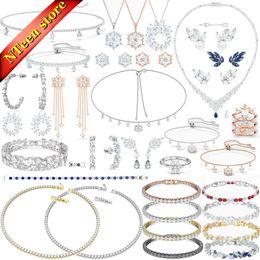 Conjuntos XFU, conjuntos de joyería fina para mujer, copo de nieve mágico, joyería de perlas, hoja, pendiente de cristal brillante, collar, pulsera, conjuntos de regalo al por mayor