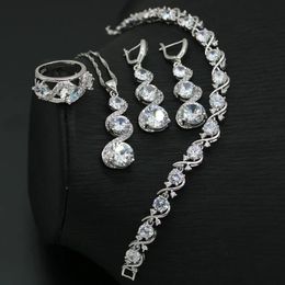 XUTAAYI – ensemble de bijoux de mariage en argent 925 pour femmes, Bracelet en topaze blanche, bagues, pendentif de mariée, collier, boucles d'oreilles pour femmes