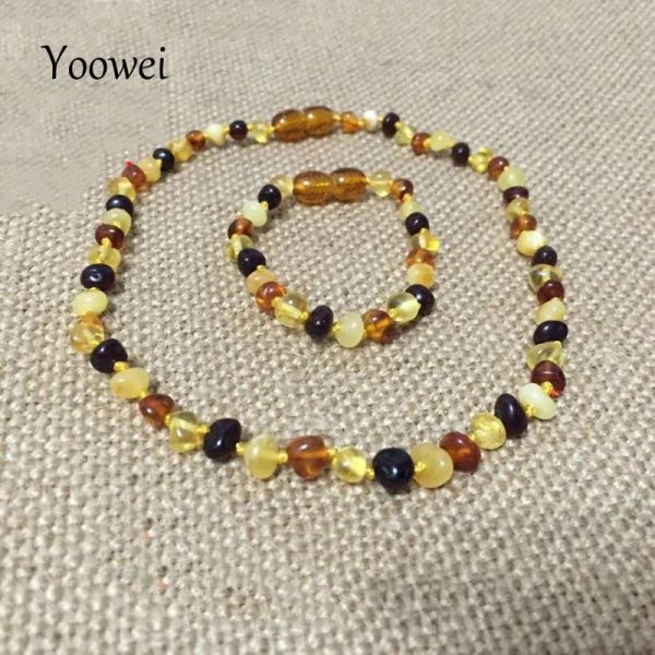 Conjuntos Yoowei Bebé Adulto Conjunto de joyería de ámbar natural Cuentas de ámbar báltico Collar hecho a mano Pulsera Joyería de piedras preciosas originales al por mayor