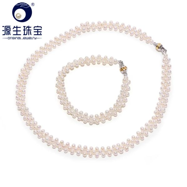 SETS YS JUSTEUR ÉLÉGANT 34 mm Chine blanche Chine Freshater Perle Choker Collier / Bracelet Bijoux pour femmes