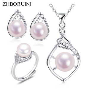 Zhboruini – ensemble de bijoux élégants en perles d'eau douce, en argent et en or véritable, collier et boucles d'oreilles pour femmes, 2022