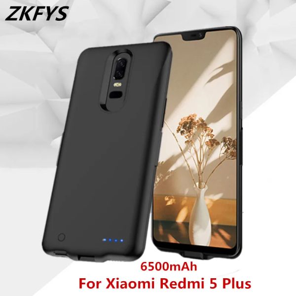 Définit le couvercle de la batterie ZKFYS pour Xiaomi Redmi 5 Plus Case de banque d'alimentation 6500mAh Chargeur portable Batterie externe PowerBank Charging Case
