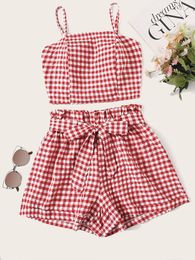 Sets zuorlgoe femme en deux pièces set enrichy bulle bobine slinge crop top shorts pullor au-dessus du genou, mini taille élastique décontractée