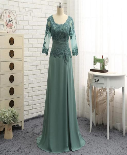 setwell drapeado gasa madre de la novia vestidos de manga larga encaje verde oliva una línea vestido de madre del novio noche personalizada g7144483