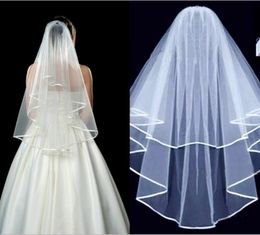Setwell blanc ivoire deux couches ruban de satin bord de voile robe de mariée courte en tulle avec peigne pour femmes 1462774