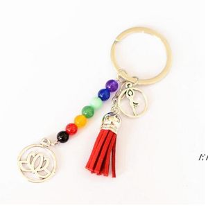 Seven Chakra Stone Tassel Sleutelhanger Hanger Lotus Reiki Healing Yoga Natural Gemstone Beaded Key Chain Creative Keyring BBE13593