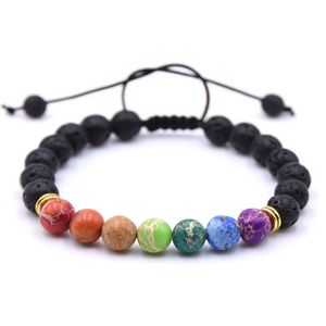 Bracelet à sept pierres précieuses pour hommes et femmes, bracelet de perles de lave de yoga à diffusion d'huile essentielle