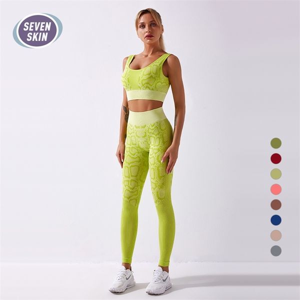 Sieben Haut 2 teile/satz Nahtlose Frauen Yoga Anzug Serpentine Sportswear Hohe Taille Leggings Sexy Sport BH Gym Fitness Kleidung Sets 210802