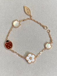 Bracelet porte-bonheur coccinelle à cinq fleurs en argent sterling plaqué or sept étoiles