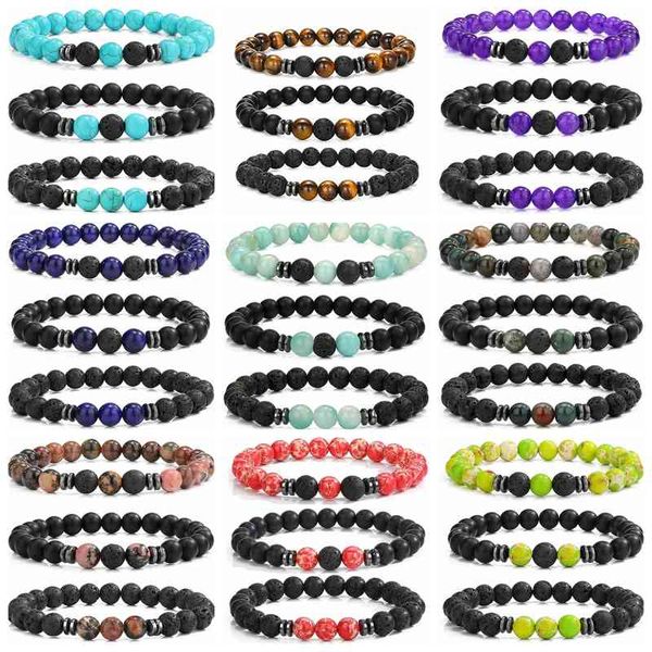 Sevenstone3PCS Pulseras con cuentas Lava Rock Stone Bead para Mujeres Hombres Ansiedad Volcanie BangleChakra Yoga Jewelry