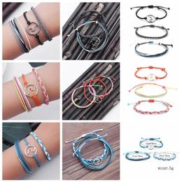 Sevenstonejewelry boho wax line weave golfarmband 3 delige set geweven touw armband set verstelbare vriendschap handgemaakte waterpr231T