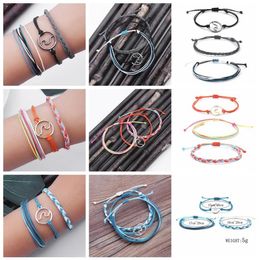 Sevenstonejewelry pulsera bohemia de cera con ondas tejidas, juego de 3 piezas, pulsera de cuerda tejida, ajustable, amistad hecha a mano, waterpr239t